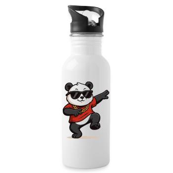 panda comic dance - Trinkflasche mit integriertem Trinkhalm - Weiß - Rechts