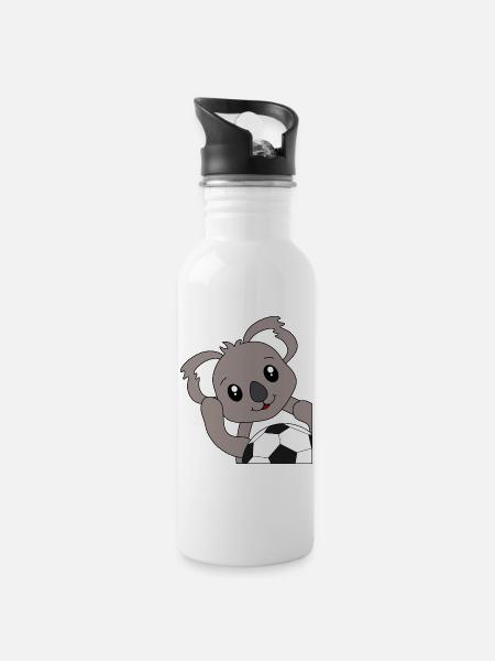 Koala avec ballon de football - Motif de joueur de football - Gourde avec paille intégrée - blanc