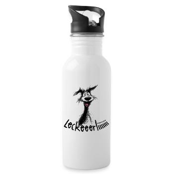 Lustige Hund Skizze – Leckerli - Trinkflasche mit integriertem Trinkhalm - Weiß - Rechts