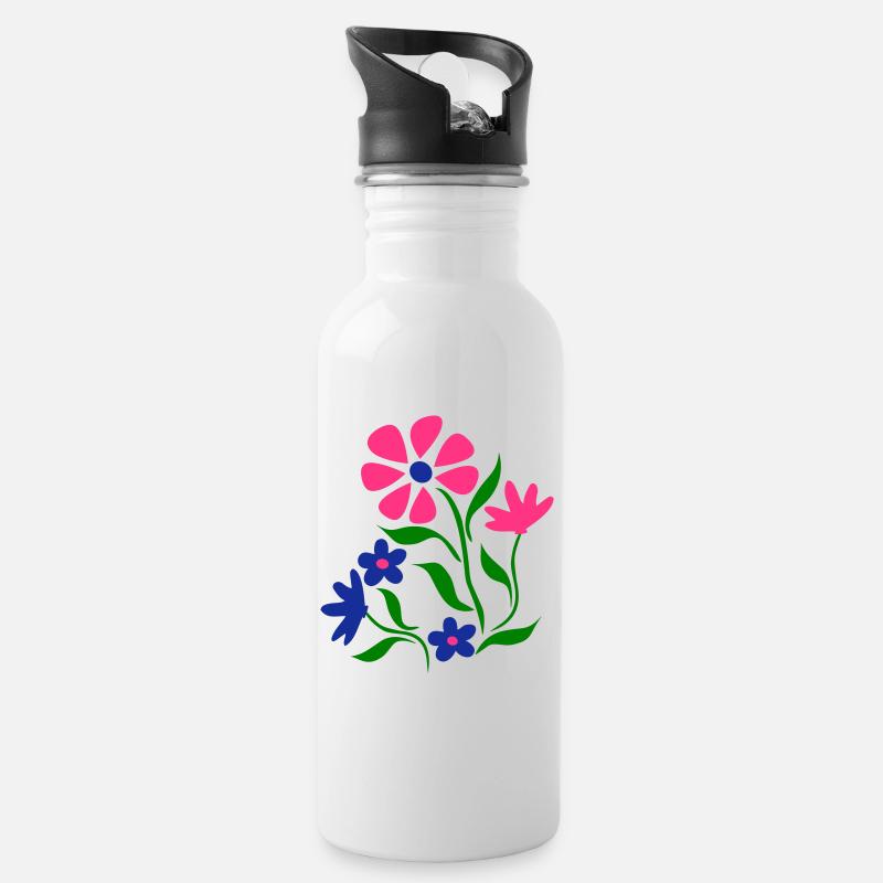 Flowers - Trinkflasche mit integriertem Trinkhalm - Weiß