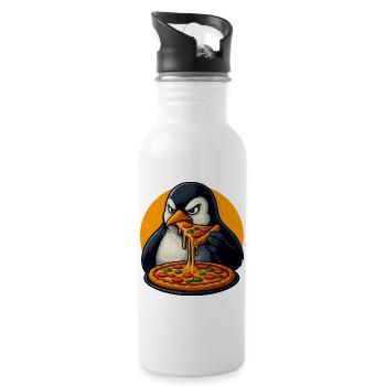 Cute Penguin Pizza Italian Food Cartoon - Water bottle with straw - white - Right