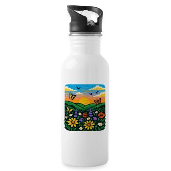 Summer Meadow - Water bottle with straw - white - Right