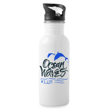 Ocean Dolphins - Water bottle with straw - white - Right