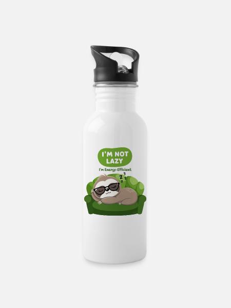 Faultier: „Ich bin nicht faul“ 🦥 - Trinkflasche mit integriertem Trinkhalm - Weiß