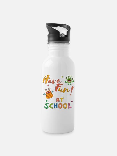 have fun at school - Trinkflasche mit integriertem Trinkhalm - Weiß