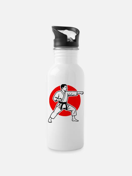 Karate Oi-Zuki - Trinkflasche mit integriertem Trinkhalm - Weiß