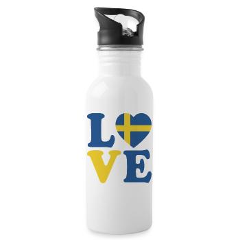 Black and White Sweden Flag Heart Shaped Design - Water bottle with straw - white - Right