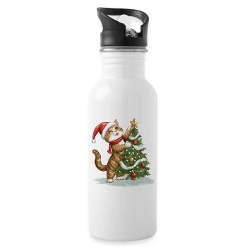 Katze Weihnachtsbaum Weihnachten Xmas Süß Lustig - Trinkflasche mit integriertem Trinkhalm - Weiß - Rechts