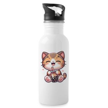 Katzen trinken Bubble Tea kawaii Boba Katze - Trinkflasche mit integriertem Trinkhalm - Weiß - Rechts