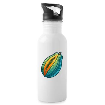 Dreiteilige bunte Papaya-Illustration - Trinkflasche mit integriertem Trinkhalm - Weiß - Rechts