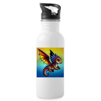 Drache - Trinkflasche mit integriertem Trinkhalm - Weiß - Rechts