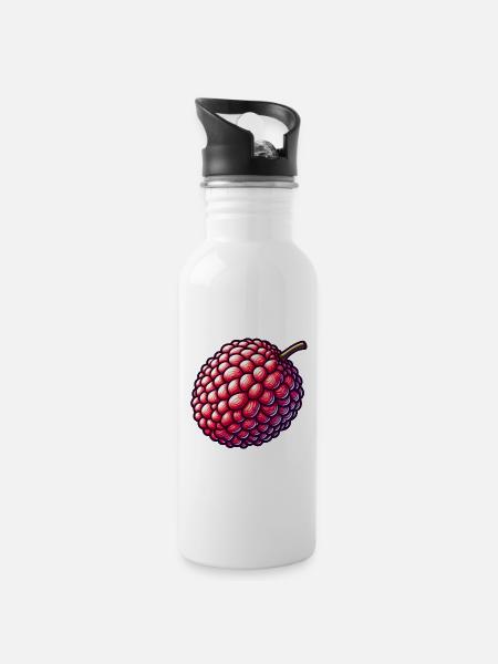 Bunte und detaillierte Litschi-Illustration - Trinkflasche mit integriertem Trinkhalm - Weiß