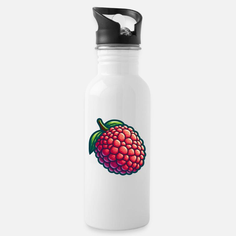 Litschi natürliche Illustration - Trinkflasche mit integriertem Trinkhalm - Weiß