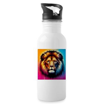 Löwe - Trinkflasche mit integriertem Trinkhalm - Weiß - Rechts