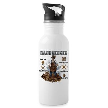 Der Steampunk-Dachdecker - Trinkflasche mit integriertem Trinkhalm - Weiß - Rechts