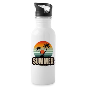 Sommer Action Sonnenuntergang mit Palmen - Trinkflasche mit integriertem Trinkhalm - Weiß - Rechts
