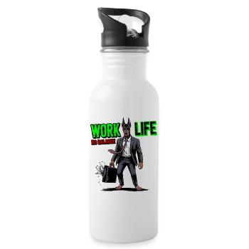 Work Life No Balance Dog - Water bottle with straw - white - Right