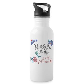 Yoga Day  - Trinkflasche mit integriertem Trinkhalm - Weiß - Rechts