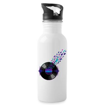 Retro-Vinyl und digitales Skyline-Design - Trinkflasche mit integriertem Trinkhalm - Weiß - Rechts
