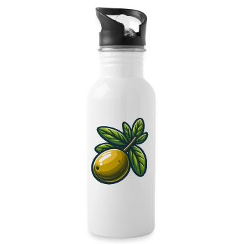Abbildung: Grüne Oliven - Trinkflasche mit integriertem Trinkhalm - Weiß - Rechts