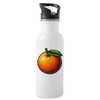 Tangerine with Leaf - Water bottle with straw - white - Right