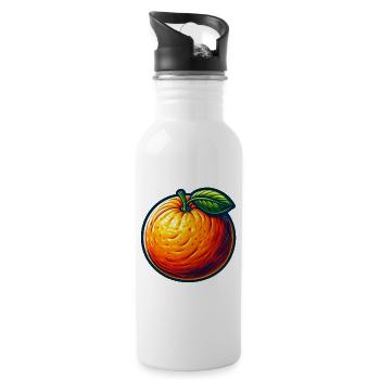 Bunt illustriertes Orange - Trinkflasche mit integriertem Trinkhalm - Weiß - Rechts