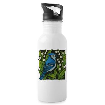 Blue Jay Amid Lilies Print - Water bottle with straw - white - Right