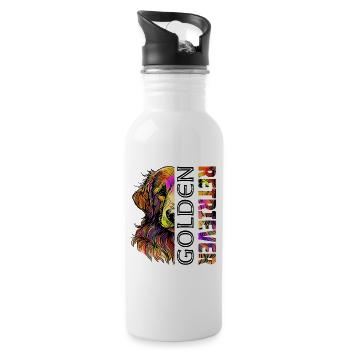 Golden Retriever - Trinkflasche mit integriertem Trinkhalm - Weiß - Rechts