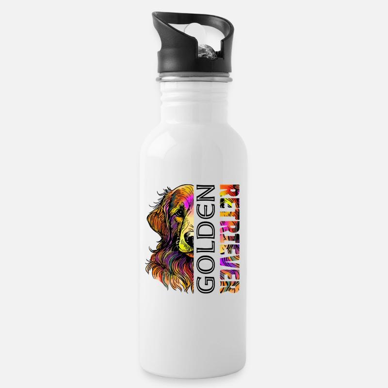 Golden Retriever - Water bottle with straw - white