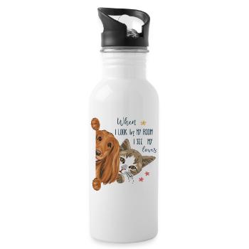Hund und Katze  - Trinkflasche mit integriertem Trinkhalm - Weiß - Rechts