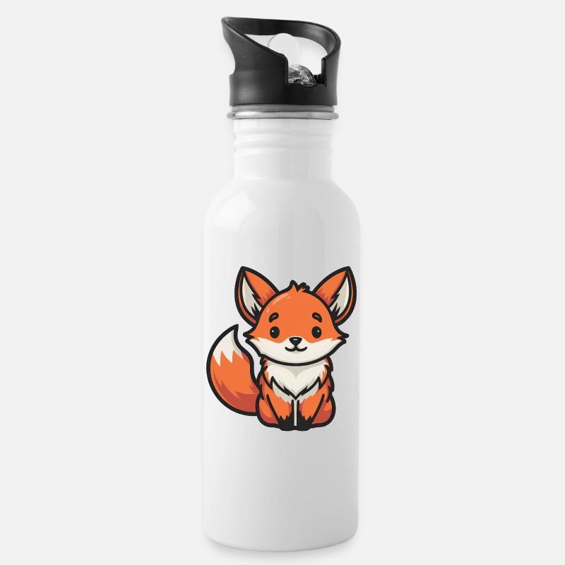Renard mignon de dessin animé amoureux des animaux - Gourde avec paille intégrée - blanc