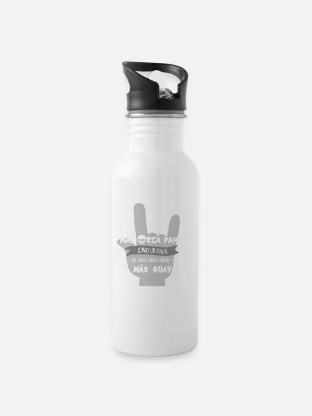 Humorvolles Mallorca Papa Papi Motiv - Trinkflasche mit integriertem Trinkhalm - Weiß