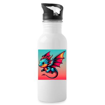 Drache - Trinkflasche mit integriertem Trinkhalm - Weiß - Rechts