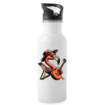 Flamingo With Guitar Summer Beach Vibes Musician - Water bottle with straw - white - Right