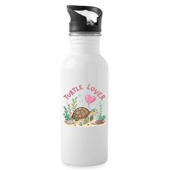 Pastellfarbene, verliebte Schildkröte - Trinkflasche mit integriertem Trinkhalm - Weiß - Rechts