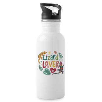 Lizard Lover Illustration - Water bottle with straw - white - Right