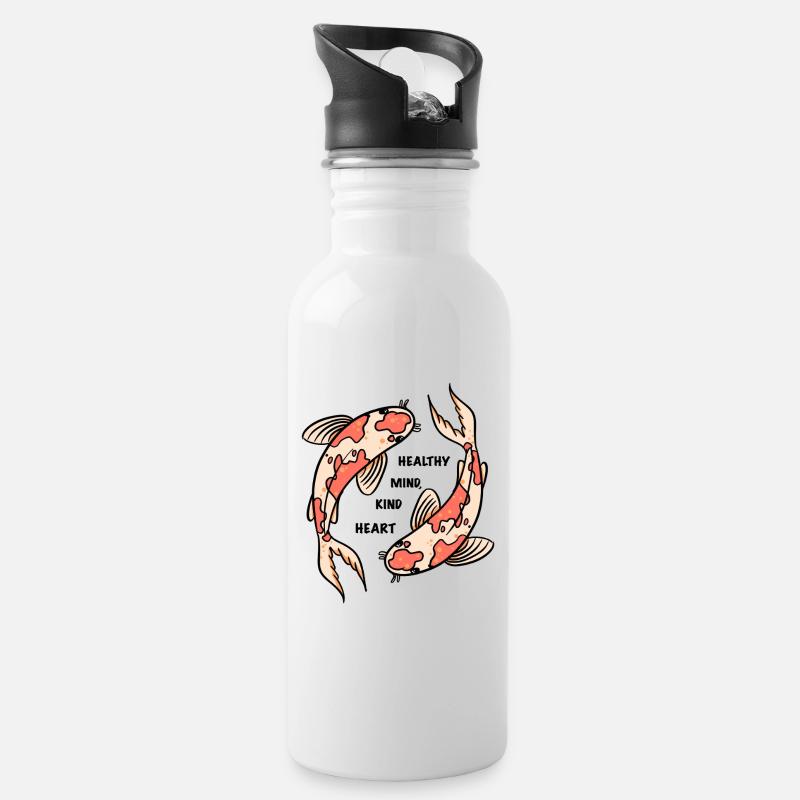 Koi Fish Circle with Positive Quote - Trinkflasche mit integriertem Trinkhalm - Weiß
