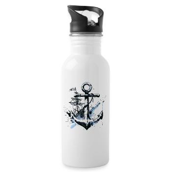 anchor ship sailing ship art sailor seaman - Water bottle with straw - white - Right
