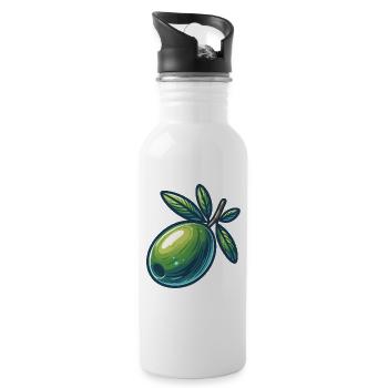 Stylized olive bright green - Water bottle with straw - white - Right