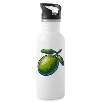 Illustration d'une Olive verte stylisée - Gourde avec paille intégrée - blanc - Droite