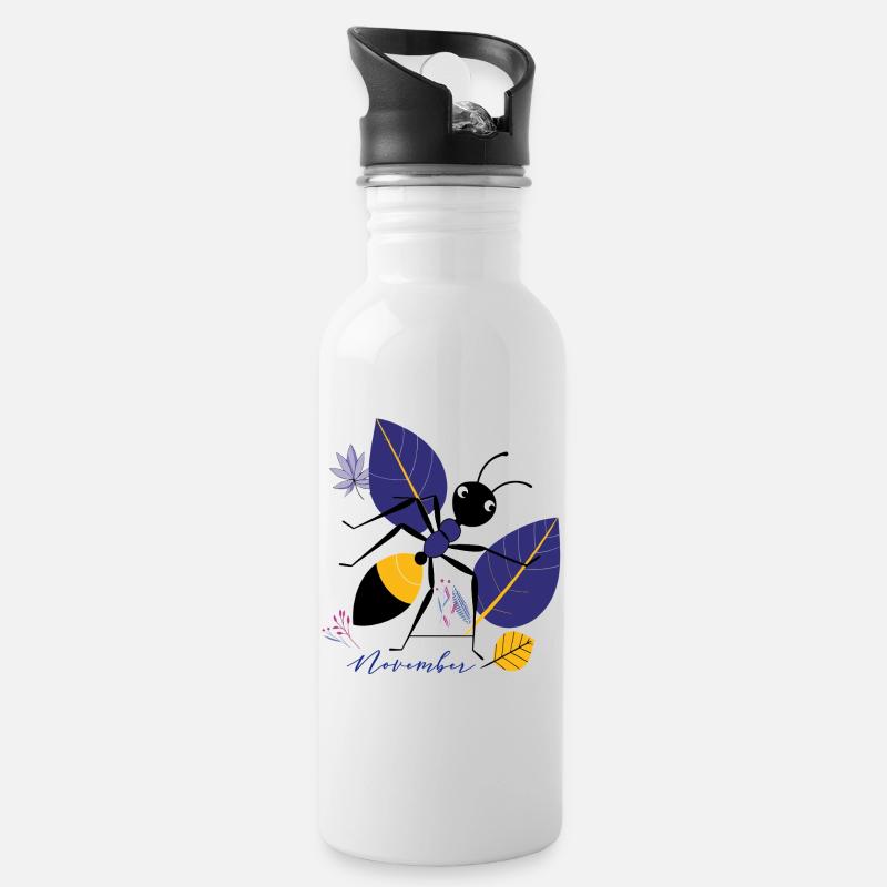 November Vogel mit Blättern im Herbst - Trinkflasche mit integriertem Trinkhalm - Weiß