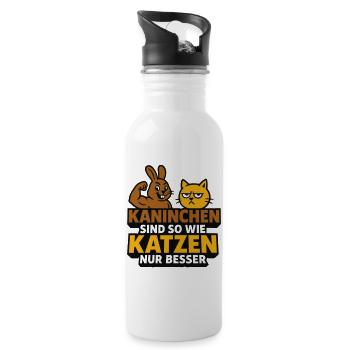 Humorous rabbit & cat motif - Water bottle with straw - white - Right