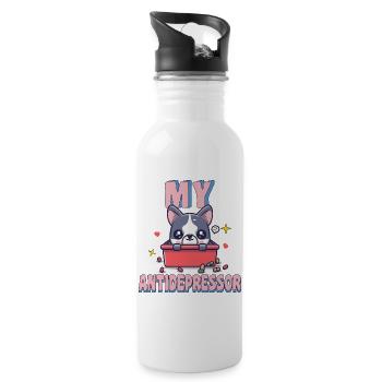 Mein Antidepressor Französischer Bulldoggen-Hund-Humor - Trinkflasche mit integriertem Trinkhalm - Weiß - Rechts
