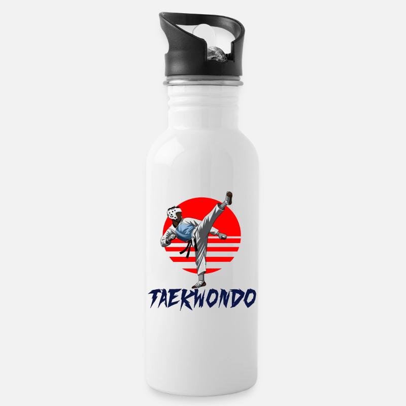 Kampfkunst Taekwondo Silhouetten Design - Trinkflasche mit integriertem Trinkhalm - Weiß