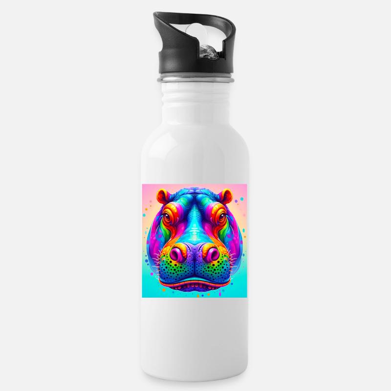 hippopotamus - Water bottle with straw - white