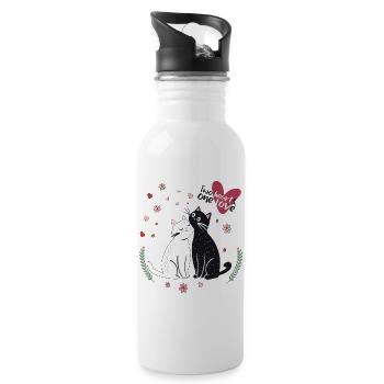 Verspielte Katzen mit Herzen - Trinkflasche mit integriertem Trinkhalm - Weiß - Rechts