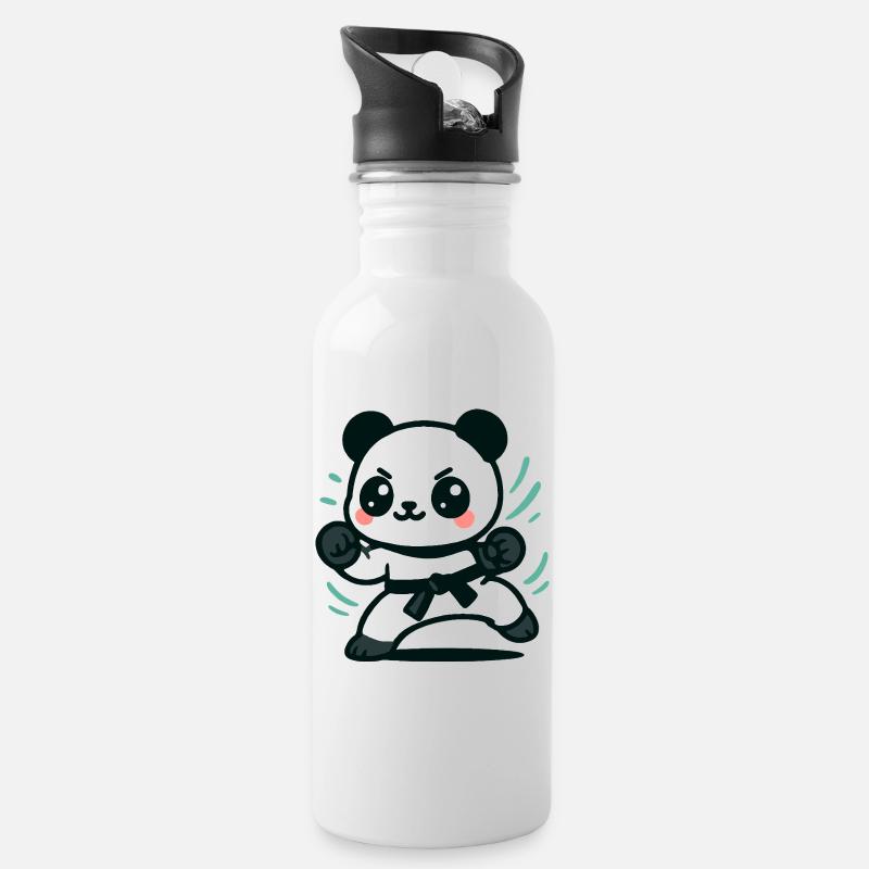Cute Panda Martial Arts Design - Water bottle with straw - white