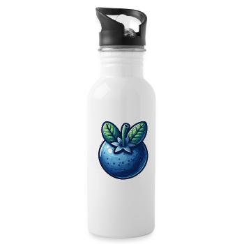 Leuchtend blaues Blaubeermuster - Trinkflasche mit integriertem Trinkhalm - Weiß - Rechts