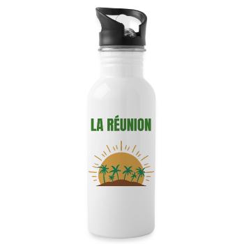 La Réunion T-Shirt Sonne und Palmen - Trinkflasche mit integriertem Trinkhalm - Weiß - Rechts