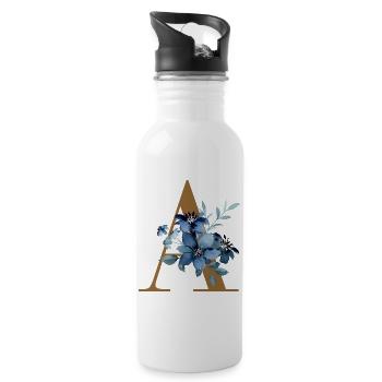 Floral A – Golden Letter with Flowers - Water bottle with straw - white - Right